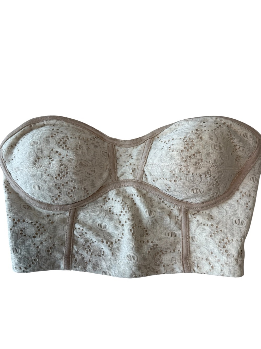 Vintage Y2K 2bBebe Ivory Sweetheart Eyelet Lace Embroidery Longline Bustier Crop
